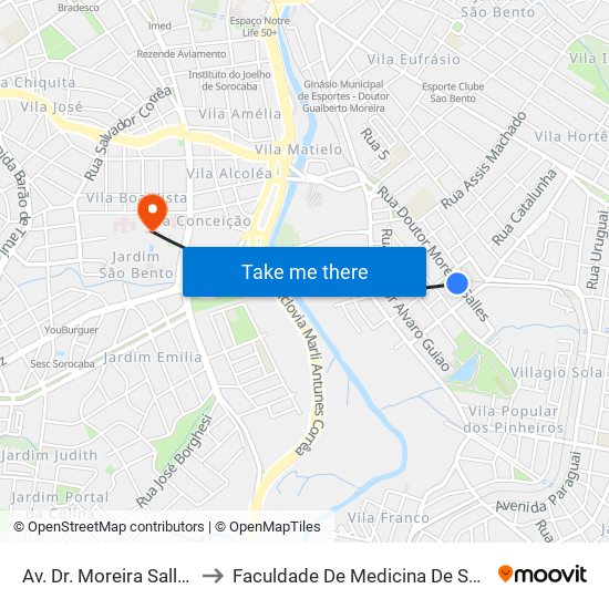 Av. Dr. Moreira Salles, Sn to Faculdade De Medicina De Sorocaba map