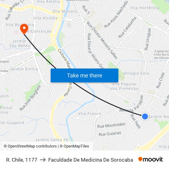 R. Chile, 1177 to Faculdade De Medicina De Sorocaba map