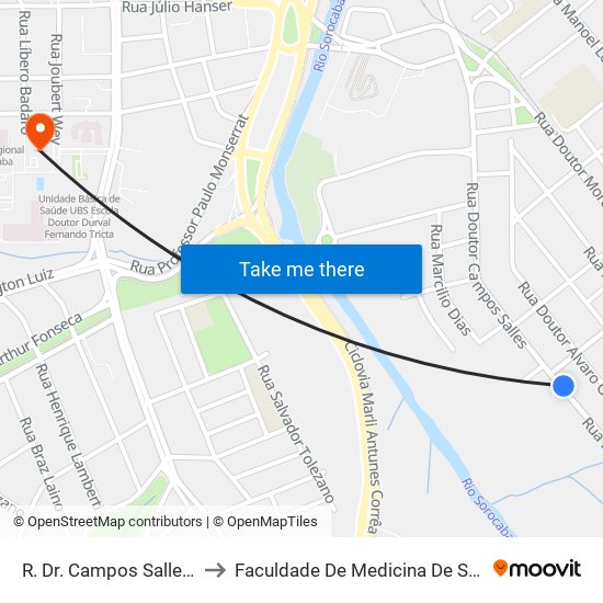 R. Dr. Campos Salles, 786 to Faculdade De Medicina De Sorocaba map