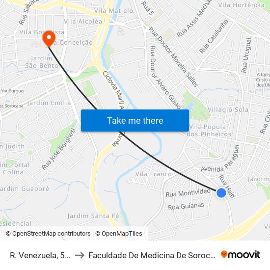 R. Venezuela, 508 to Faculdade De Medicina De Sorocaba map