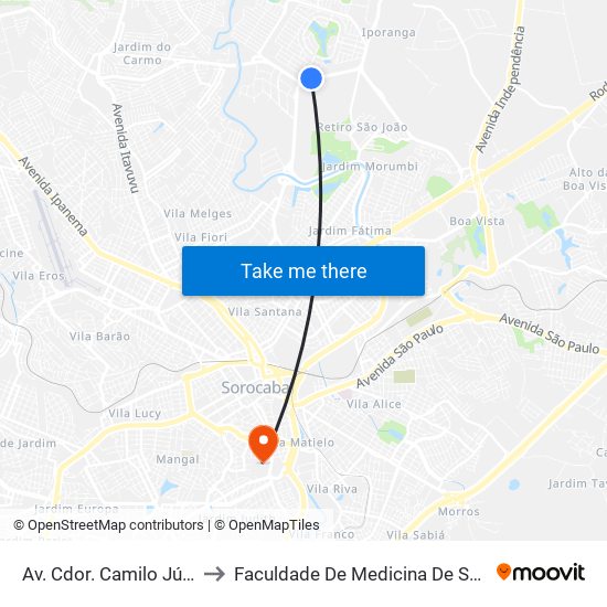 Av. Cdor. Camilo Júlio, Sn to Faculdade De Medicina De Sorocaba map