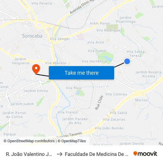 R. João Valentino Joel, 722 to Faculdade De Medicina De Sorocaba map