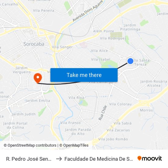 R. Pedro José Senger, Sn to Faculdade De Medicina De Sorocaba map