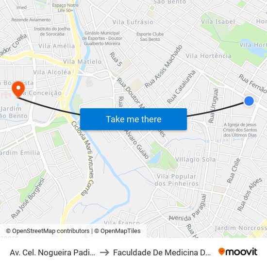 Av. Cel. Nogueira Padilha, 1770 to Faculdade De Medicina De Sorocaba map