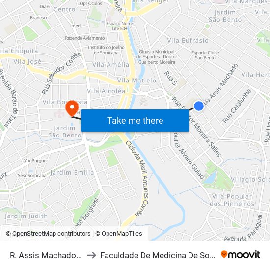 R. Assis Machado, 844 to Faculdade De Medicina De Sorocaba map