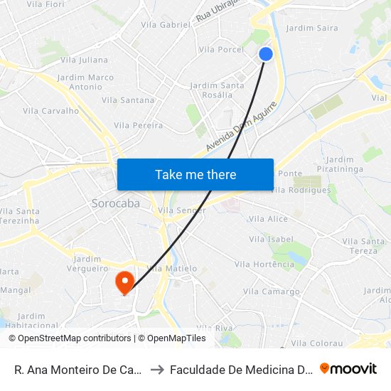 R. Ana Monteiro De Carvalho, 240 to Faculdade De Medicina De Sorocaba map