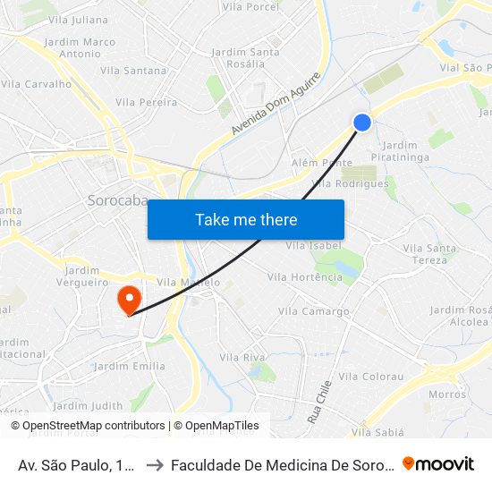 Av. São Paulo, 1970 to Faculdade De Medicina De Sorocaba map