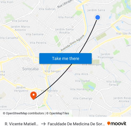 R. Vicente Matiello, Sn to Faculdade De Medicina De Sorocaba map