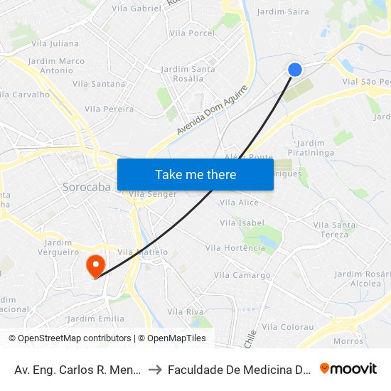 Av. Eng. Carlos R. Mendes, 1270 to Faculdade De Medicina De Sorocaba map