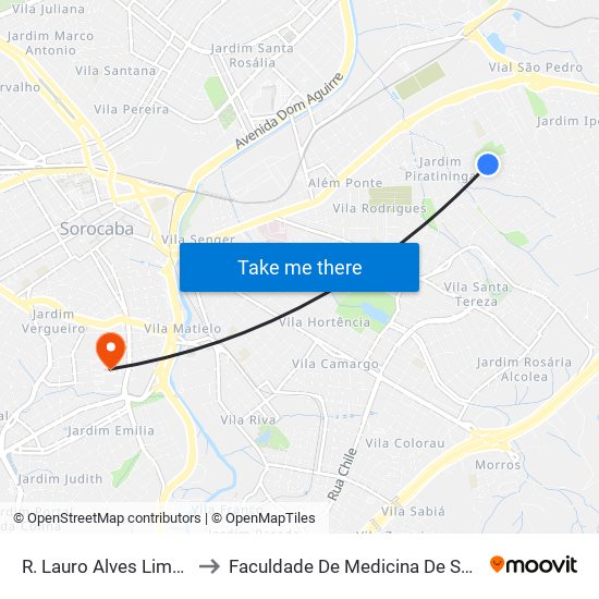 R. Lauro Alves Lima, 195 to Faculdade De Medicina De Sorocaba map