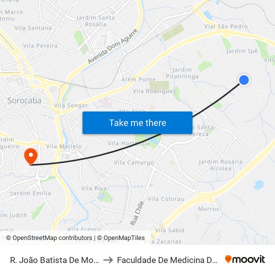 R. João Batista De Moraes, 220 to Faculdade De Medicina De Sorocaba map