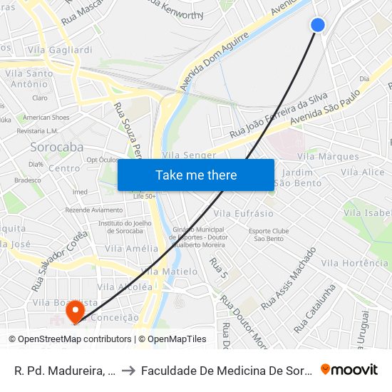 R. Pd. Madureira, 511 to Faculdade De Medicina De Sorocaba map