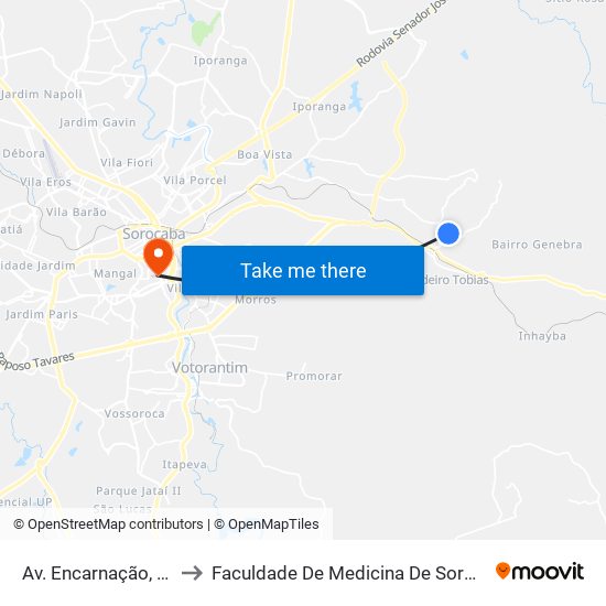 Av. Encarnação, 575 to Faculdade De Medicina De Sorocaba map