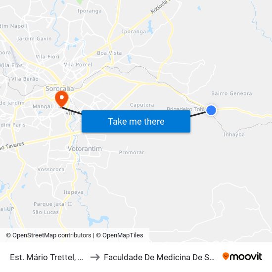 Est. Mário Trettel, Cx. 16 to Faculdade De Medicina De Sorocaba map