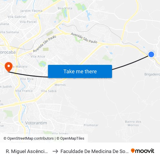 R. Miguel Ascêncio, 222 to Faculdade De Medicina De Sorocaba map