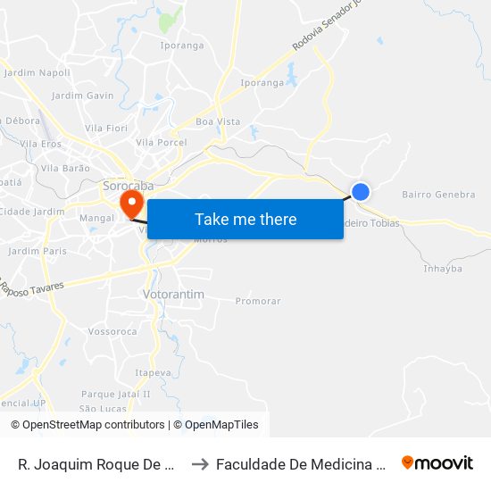 R. Joaquim Roque De Oliveira, 367 to Faculdade De Medicina De Sorocaba map