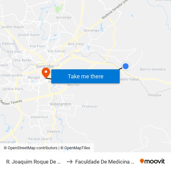 R. Joaquim Roque De Oliveira, 664 to Faculdade De Medicina De Sorocaba map