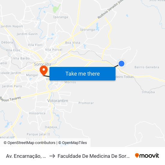 Av. Encarnação, 127 to Faculdade De Medicina De Sorocaba map