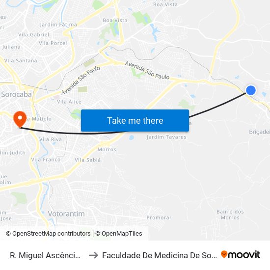 R. Miguel Ascêncio, 706 to Faculdade De Medicina De Sorocaba map