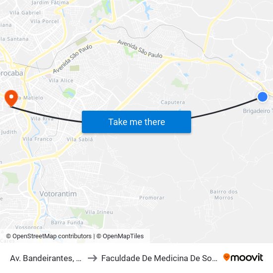 Av. Bandeirantes, 3540 to Faculdade De Medicina De Sorocaba map