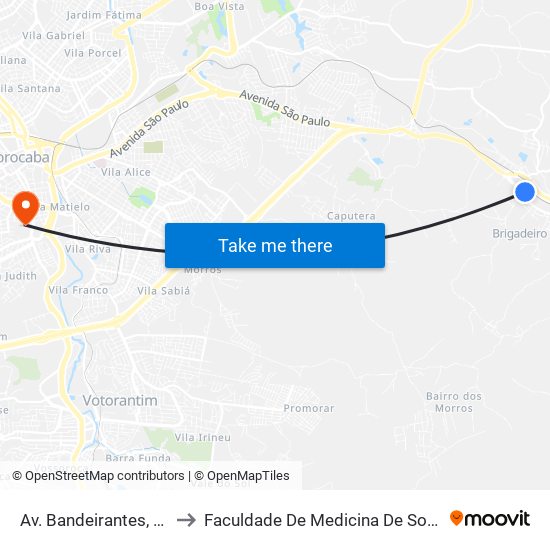 Av. Bandeirantes, 3260 to Faculdade De Medicina De Sorocaba map