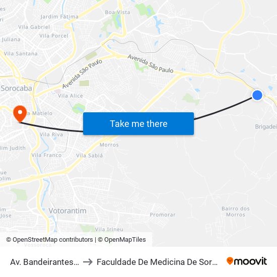 Av. Bandeirantes, Sn to Faculdade De Medicina De Sorocaba map
