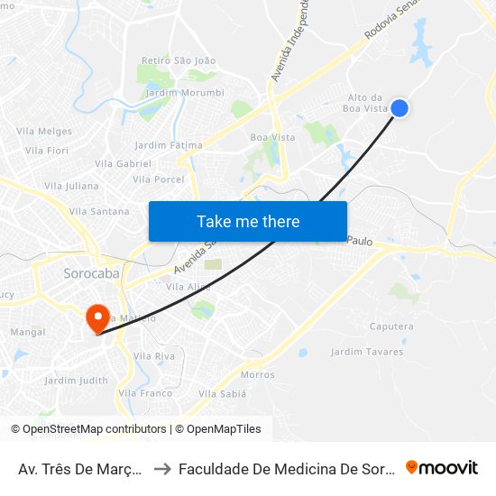 Av. Três De Março, Sn to Faculdade De Medicina De Sorocaba map