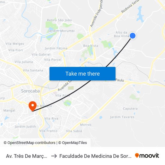 Av. Três De Março, Sn to Faculdade De Medicina De Sorocaba map