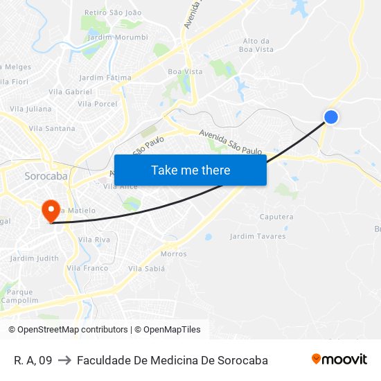 R. A, 09 to Faculdade De Medicina De Sorocaba map