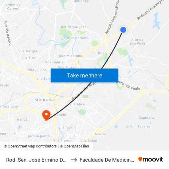 Rod. Sen. José Ermírio De Moraes , Km 3 to Faculdade De Medicina De Sorocaba map