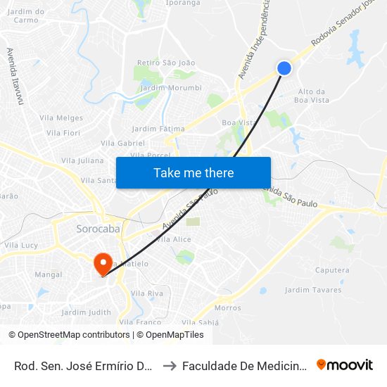 Rod. Sen. José Ermírio De Moraes , Km 3 to Faculdade De Medicina De Sorocaba map