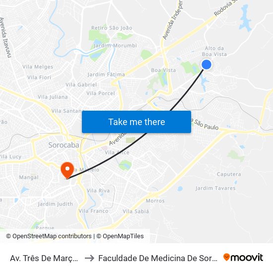 Av. Três De Março, Sn to Faculdade De Medicina De Sorocaba map