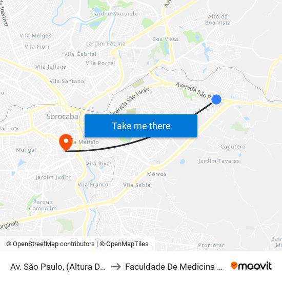 Av. São Paulo, (Altura Do Nº 5.235) to Faculdade De Medicina De Sorocaba map