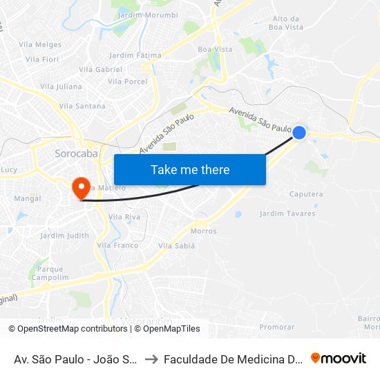 Av. São Paulo - João Salerno , Sn to Faculdade De Medicina De Sorocaba map