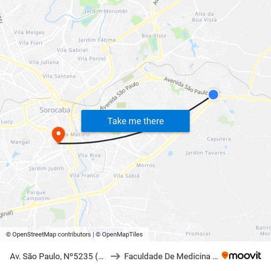 Av. São Paulo, Nº5235 (Hosp. Mental) to Faculdade De Medicina De Sorocaba map