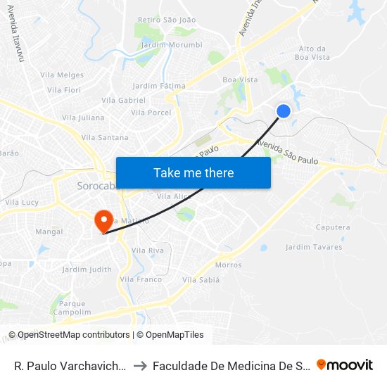 R. Paulo Varchavichik, 671 to Faculdade De Medicina De Sorocaba map