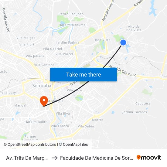 Av. Três De Março, Sn to Faculdade De Medicina De Sorocaba map