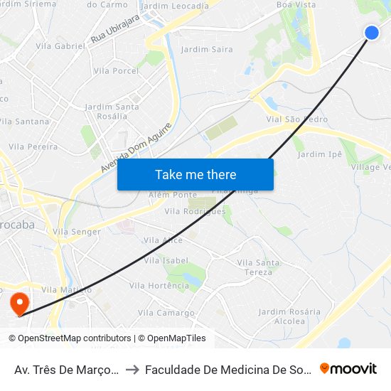 Av. Três De Março, 700 to Faculdade De Medicina De Sorocaba map