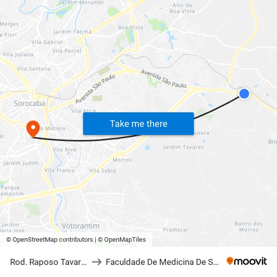 Rod. Raposo Tavares, Sn to Faculdade De Medicina De Sorocaba map