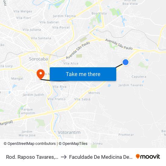 Rod. Raposo Tavares, Km93,5 to Faculdade De Medicina De Sorocaba map