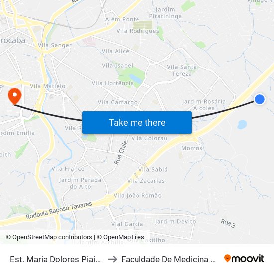 Est. Maria Dolores Piaia Lorato, Sn to Faculdade De Medicina De Sorocaba map