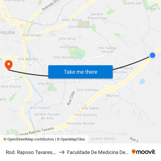 Rod. Raposo Tavares, Km94,5 to Faculdade De Medicina De Sorocaba map