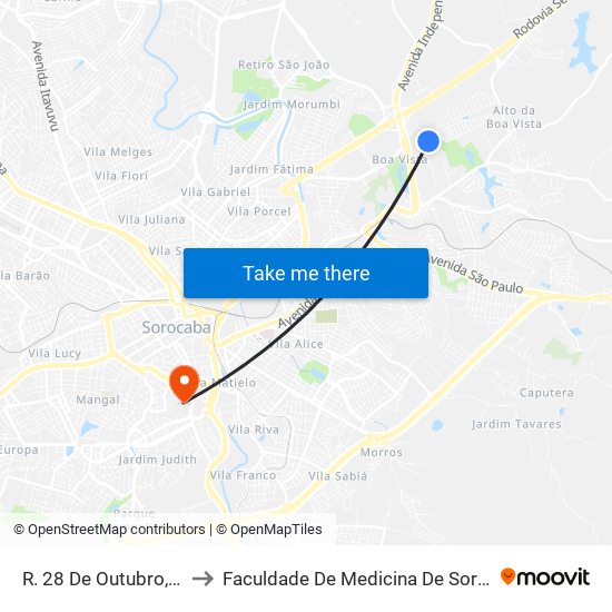 R. 28 De Outubro, 370 to Faculdade De Medicina De Sorocaba map