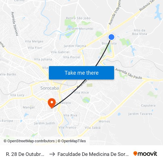 R. 28 De Outubro, Sn to Faculdade De Medicina De Sorocaba map