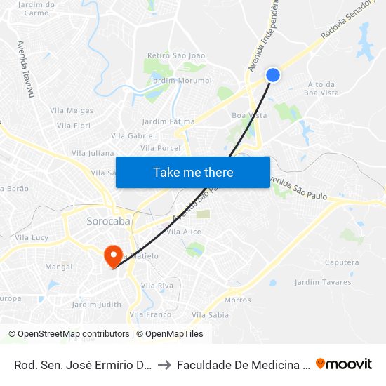 Rod. Sen. José Ermírio De Moraes , Sn to Faculdade De Medicina De Sorocaba map