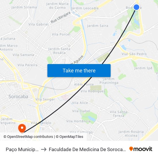 Paço Municipal to Faculdade De Medicina De Sorocaba map