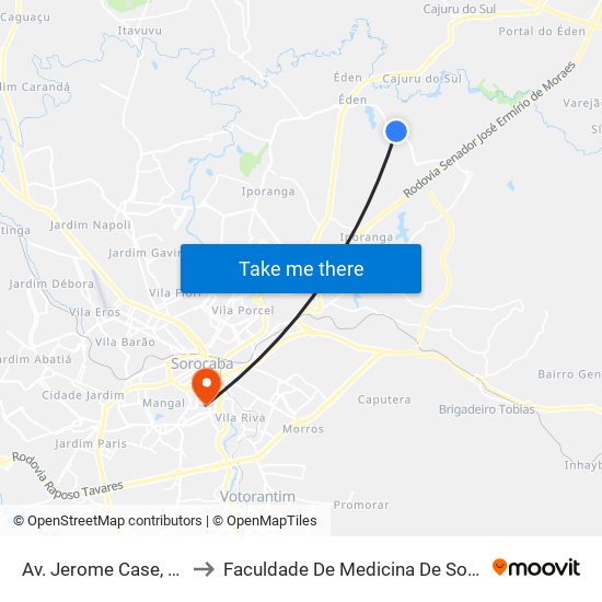 Av. Jerome Case, 1935 to Faculdade De Medicina De Sorocaba map