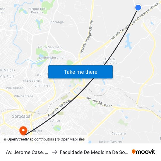 Av. Jerome Case, 1175 to Faculdade De Medicina De Sorocaba map