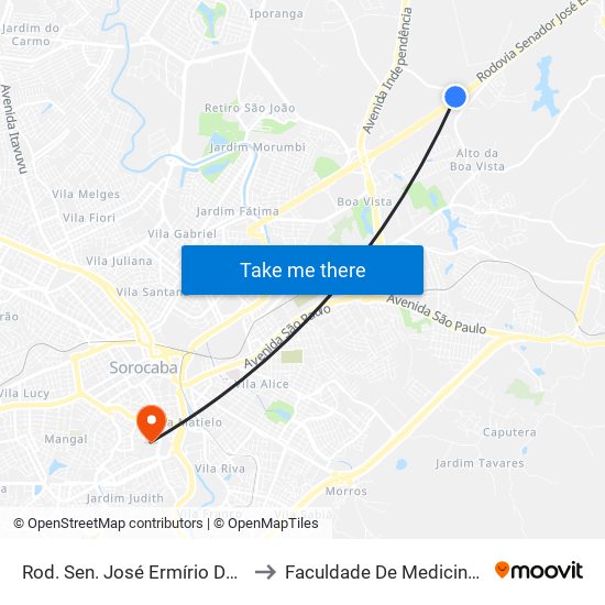 Rod. Sen. José Ermírio De Moraes , Km 3 to Faculdade De Medicina De Sorocaba map