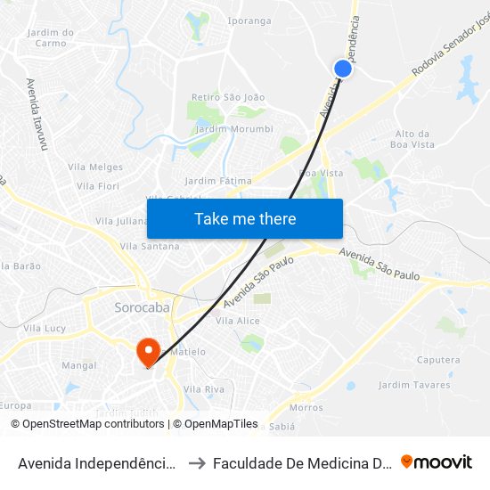 Avenida Independência - Pepsico to Faculdade De Medicina De Sorocaba map